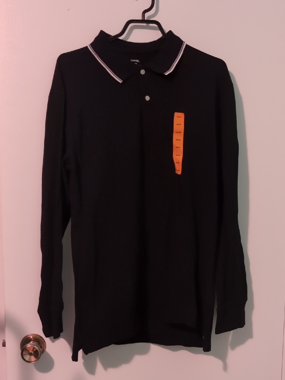 George Black Longsleeve Top W White Trim Collar